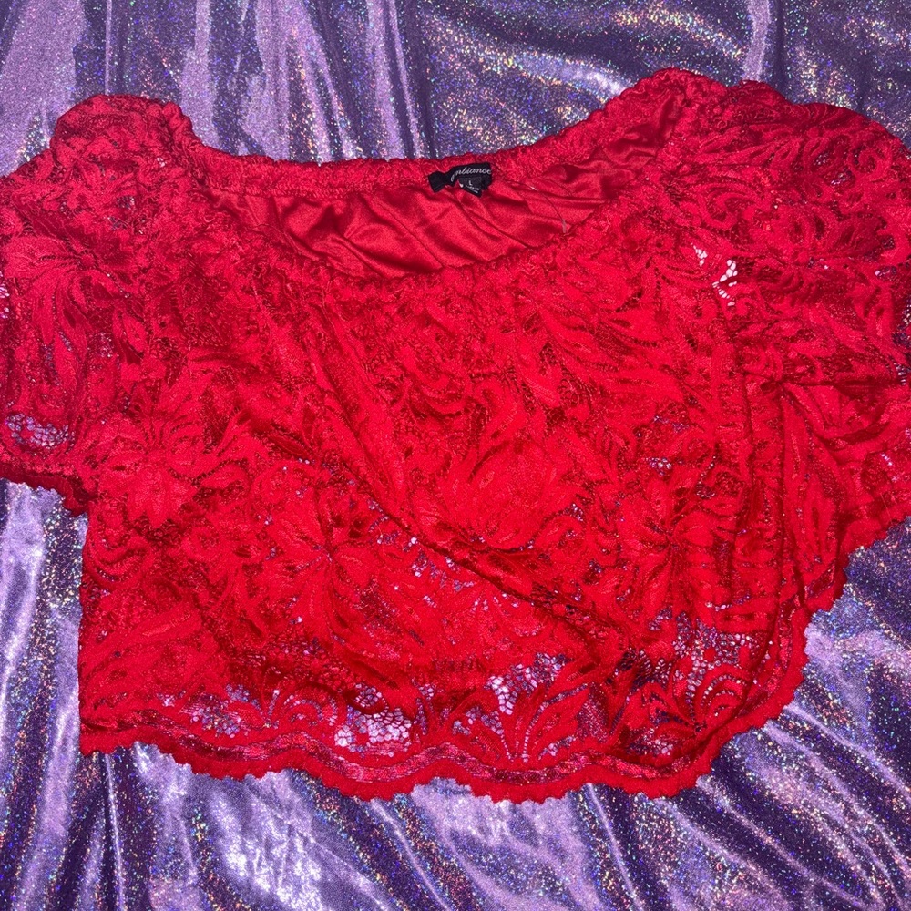 Red lace crop top